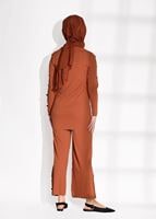 Tesettür giyim TURUNCU DÜĞME DETAYLI FİTİLLİ PANTOLONLU TAKIM 6975 