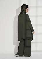 Tesettür giyim HAKİ ASİMETRİK KESİM PANTOLONLU TAKIM 7209