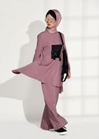 Tesettür giyim PUDRA ASİMETRİK KESİM PANTOLONLU TAKIM 7209