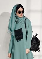Tesettür giyim YEŞİL ASİMETRİK KESİM PANTOLONLU TAKIM 7209 
