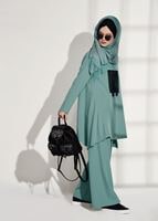 Tesettür giyim YEŞİL ASİMETRİK KESİM PANTOLONLU TAKIM 7209 