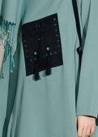 Tesettür giyim YEŞİL ASİMETRİK KESİM PANTOLONLU TAKIM 7209 