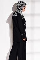 Tesettür giyim SİYAH KOLLARI VOLANLI FİTİLLİ PANTOLONLU TAKIM 7975