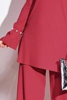 Tesettür giyim KIRMIZI KOLLARI VOLANLI FİTİLLİ PANTOLONLU TAKIM 7975