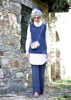 Vêtements hijab BLEU MARINE COSTUME DÉTAIL PIERRE AVEC PANTALON 8656