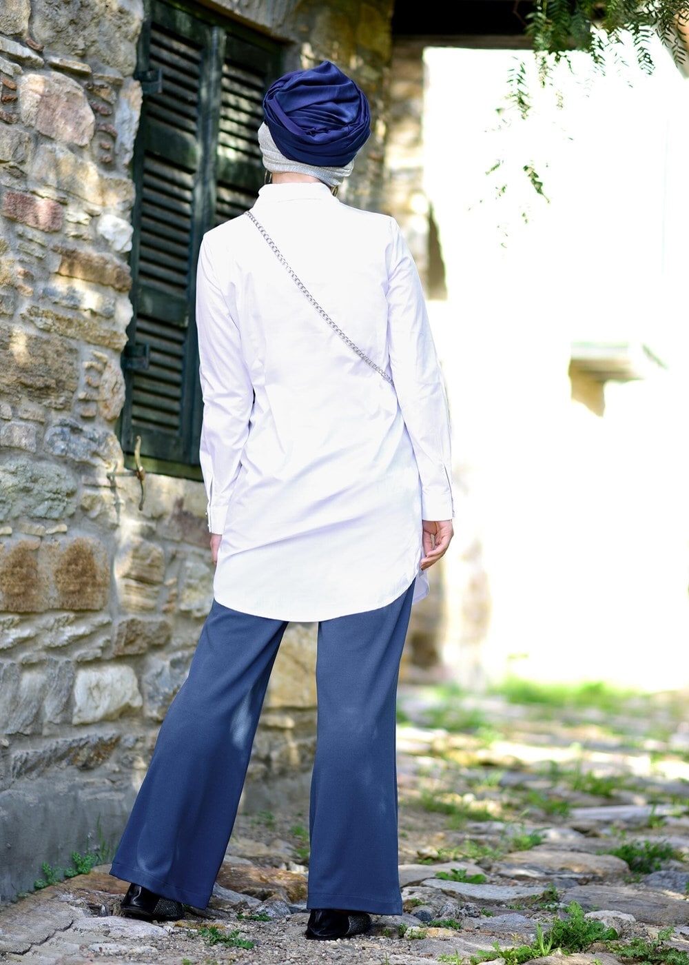 Vêtements hijab BLEU MARINE COSTUME DÉTAIL PIERRE AVEC PANTALON 8656