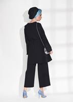 Tesettür giyim SİYAH T 8675 Asmiray-Boncuk İşlemeli  Pantolonlu Takım