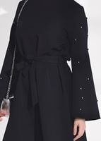 Tesettür giyim SİYAH T 8675 Asmiray-Boncuk İşlemeli  Pantolonlu Takım