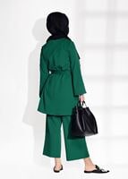 Tesettür giyim YEŞİL T 8675 Asmiray-Boncuk İşlemeli  Pantolonlu Takım