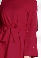 Tesettür giyim KIRMIZI T 8675 Asmiray-Boncuk İşlemeli  Pantolonlu Takım