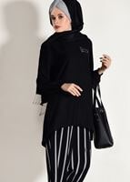 Tesettür giyim SİYAH ÇİZGİLİ PANTOLONLU TAKIM 8785 