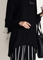 Tesettür giyim SİYAH ÇİZGİLİ PANTOLONLU TAKIM 8785 