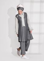 Tesettür giyim GRİ T 8955 Asmiray- Fırfır Detaylı Pantolonlu Takım