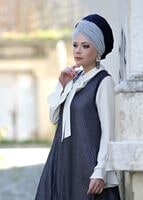 Tesettür giyim LACİVERT T 8955 Asmiray- Fırfır Detaylı Pantolonlu Takım