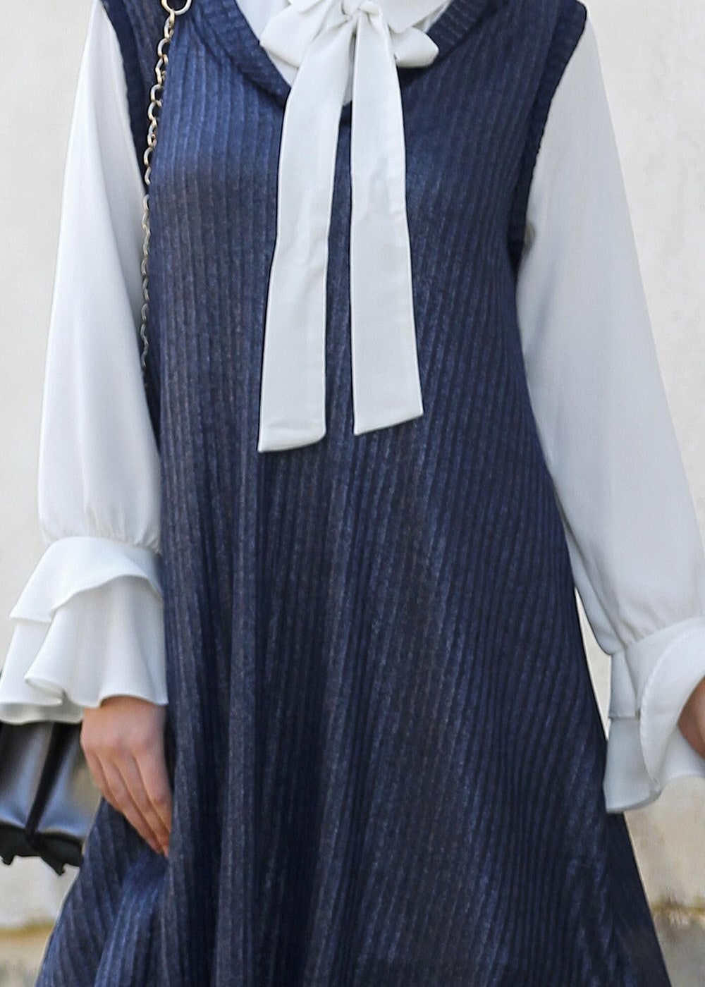 Tesettür giyim LACİVERT T 8955 Asmiray- Fırfır Detaylı Pantolonlu Takım