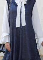 Tesettür giyim LACİVERT T 8955 Asmiray- Fırfır Detaylı Pantolonlu Takım