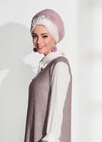 Tesettür giyim PUDRA T 8955 Asmiray- Fırfır Detaylı Pantolonlu Takım