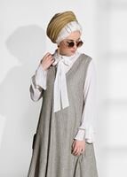 Tesettür giyim VİZON T 8955 Asmiray- Fırfır Detaylı Pantolonlu Takım