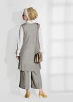 Tesettür giyim VİZON T 8955 Asmiray- Fırfır Detaylı Pantolonlu Takım