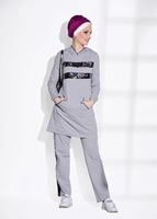 Tesettür giyim GRİ PUL PAYET DETAYLI PANTOLONLU TAKIM 9908