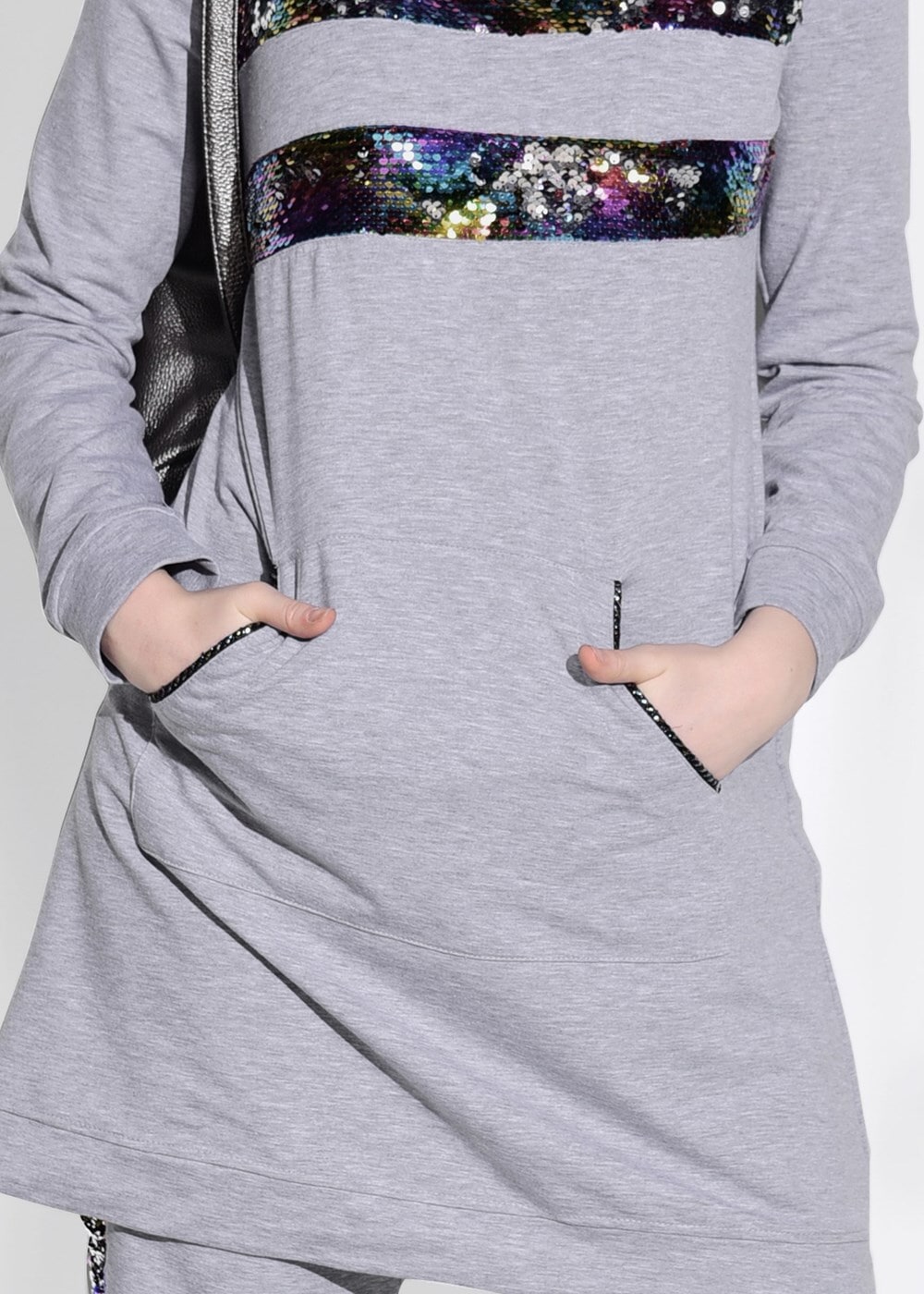 Tesettür giyim GRİ PUL PAYET DETAYLI PANTOLONLU TAKIM 9908