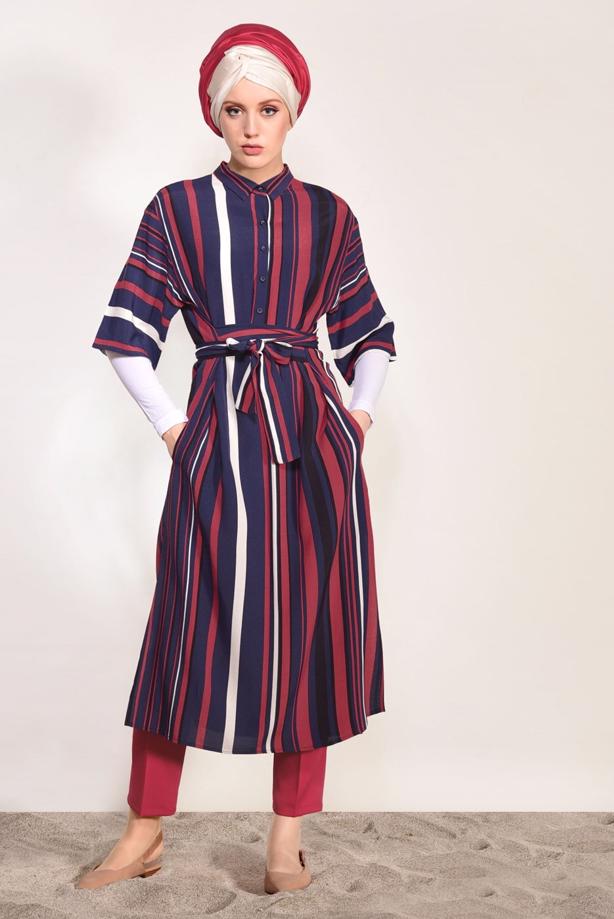 Vêtements hijab  SHORT SLEEVED STRIPED TUNIC 10082-1  - TRENDTESETTÜR