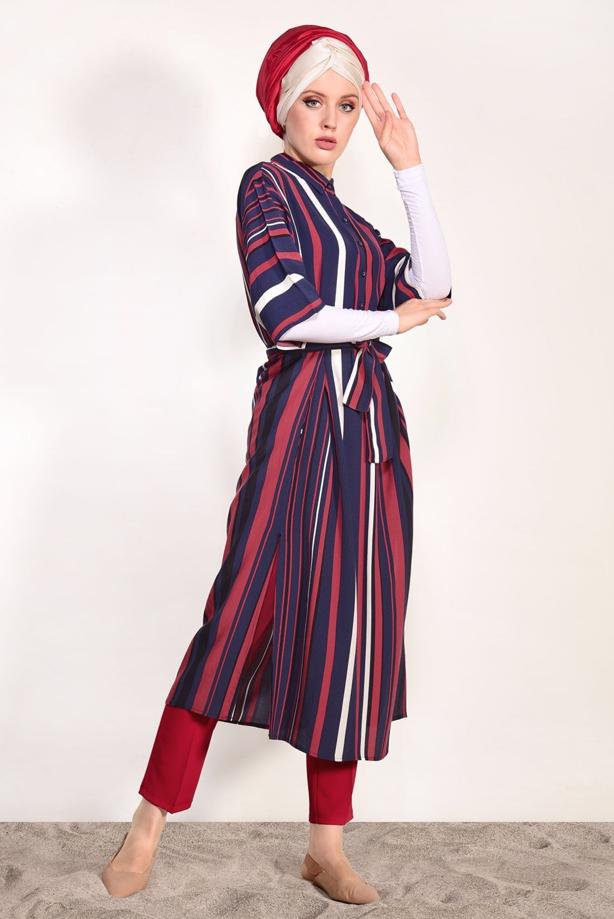 Vêtements hijab  SHORT SLEEVED STRIPED TUNIC 10082-1  - TRENDTESETTÜR