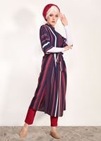 Hijab clothing NAVY BLUE SHORT SLEEVED STRIPED TUNIC 10082-1 