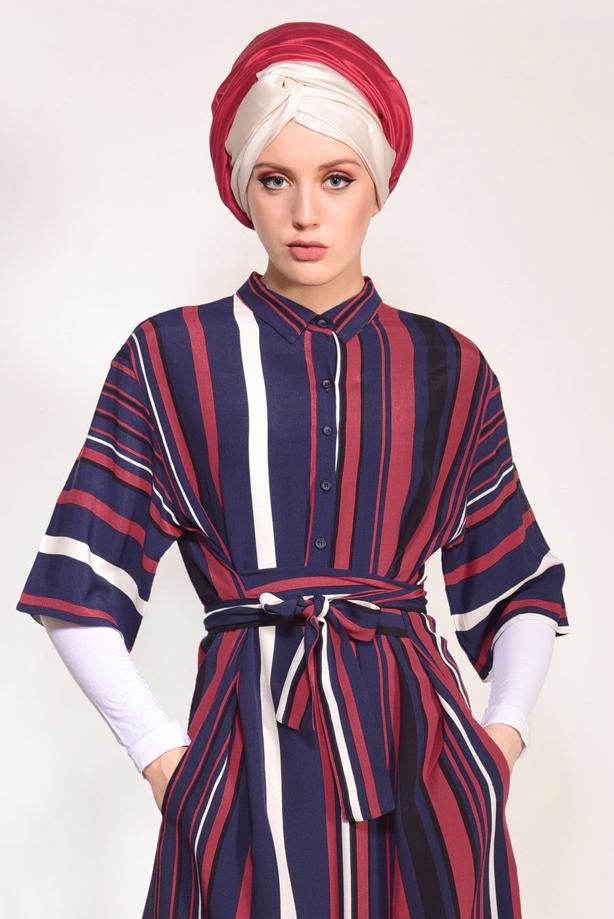 Vêtements hijab  SHORT SLEEVED STRIPED TUNIC 10082-1  - TRENDTESETTÜR