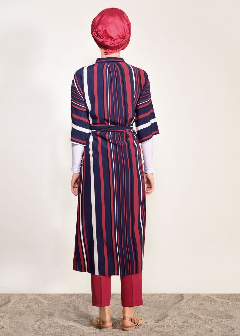 Hijab clothing NAVY BLUE SHORT SLEEVED STRIPED TUNIC 10082-1 