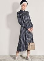 Tesettür giyim LACİVERT T 20082-4 Frank Ny-  Desenli Uzun Tunik