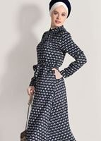 Tesettür giyim LACİVERT T 20082-4 Frank Ny-  Desenli Uzun Tunik