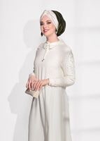 Tesettür giyim KREM T 61781-1 Elegance- Kol Kısmı işleme Detaylı Tunik