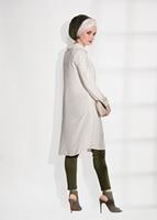 Tesettür giyim KREM T 61781-1 Elegance- Kol Kısmı işleme Detaylı Tunik