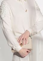 Tesettür giyim KREM T 61781-1 Elegance- Kol Kısmı işleme Detaylı Tunik