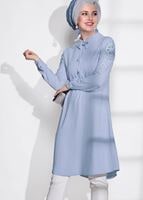 Tesettür giyim MAVİ T 61781-1 Elegance- Kol Kısmı işleme Detaylı Tunik