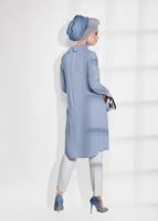 Tesettür giyim MAVİ T 61781-1 Elegance- Kol Kısmı işleme Detaylı Tunik