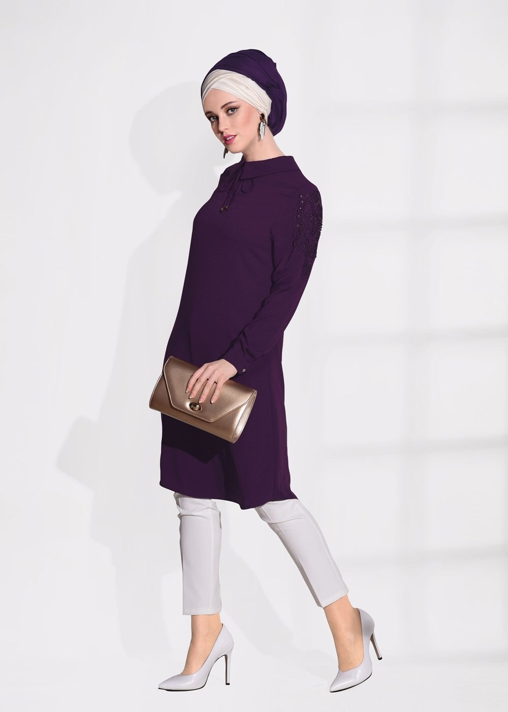 Tesettür giyim MOR T 61781-1 Elegance- Kol Kısmı işleme Detaylı Tunik