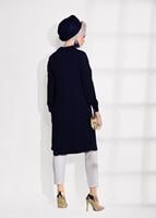 Tesettür giyim LACİVERT T 61781-1 Elegance- Kol Kısmı işleme Detaylı Tunik