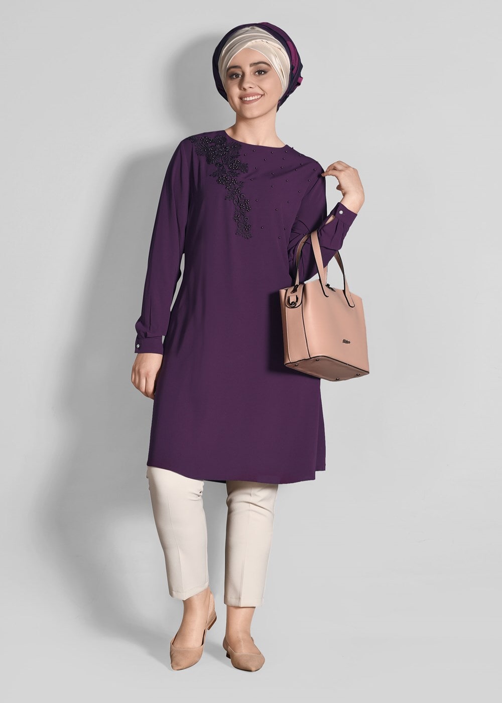 Tesettür giyim MOR T 62781-1 Elegance- İnci Detaylı Tunik