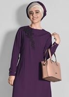 Tesettür giyim MOR T 62781-1 Elegance- İnci Detaylı Tunik