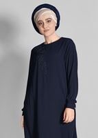 Tesettür giyim LACİVERT T 62781-1 Elegance- İnci Detaylı Tunik