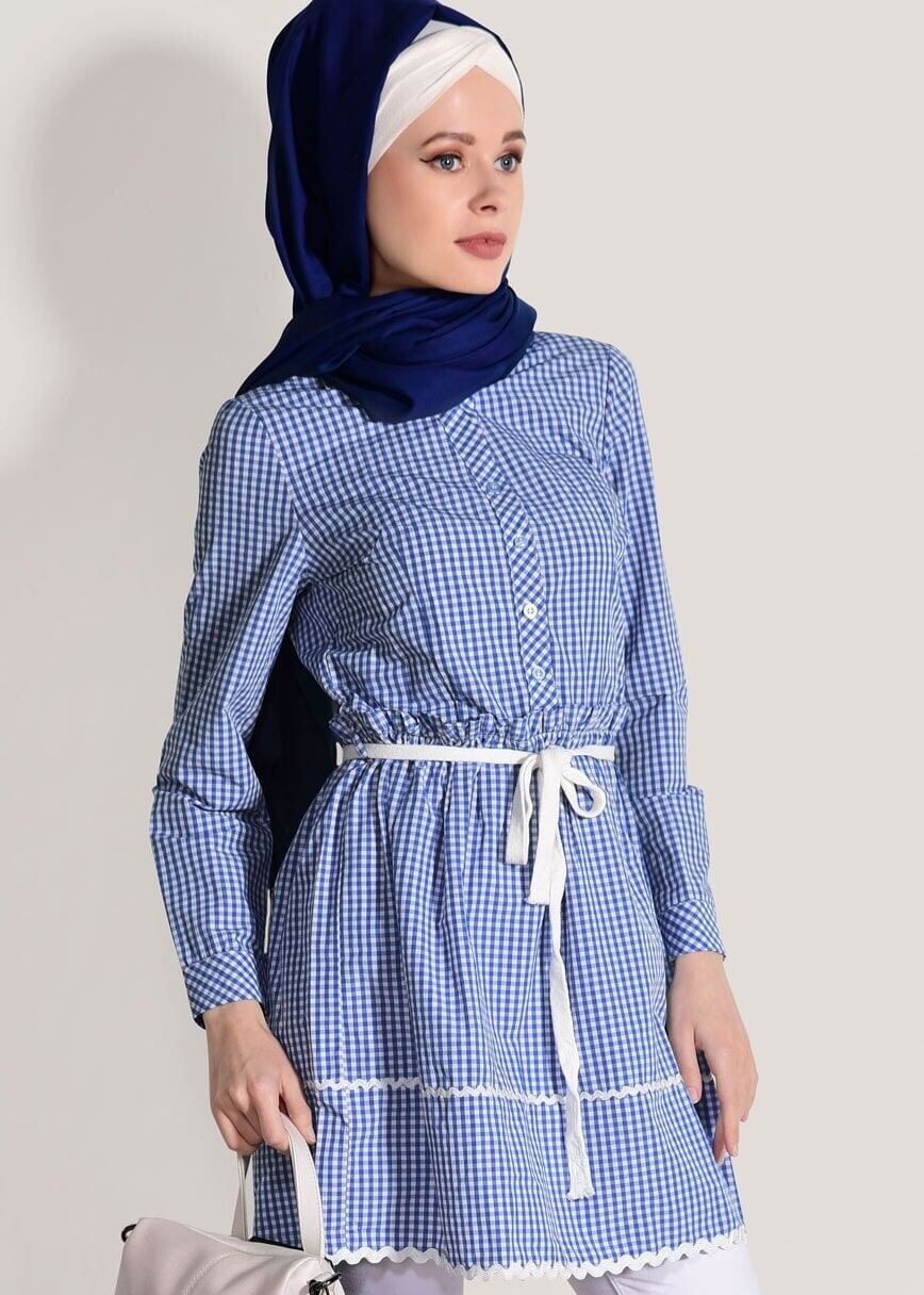 Hijab clothing BLUE CHECKED TUNIC T 050062 