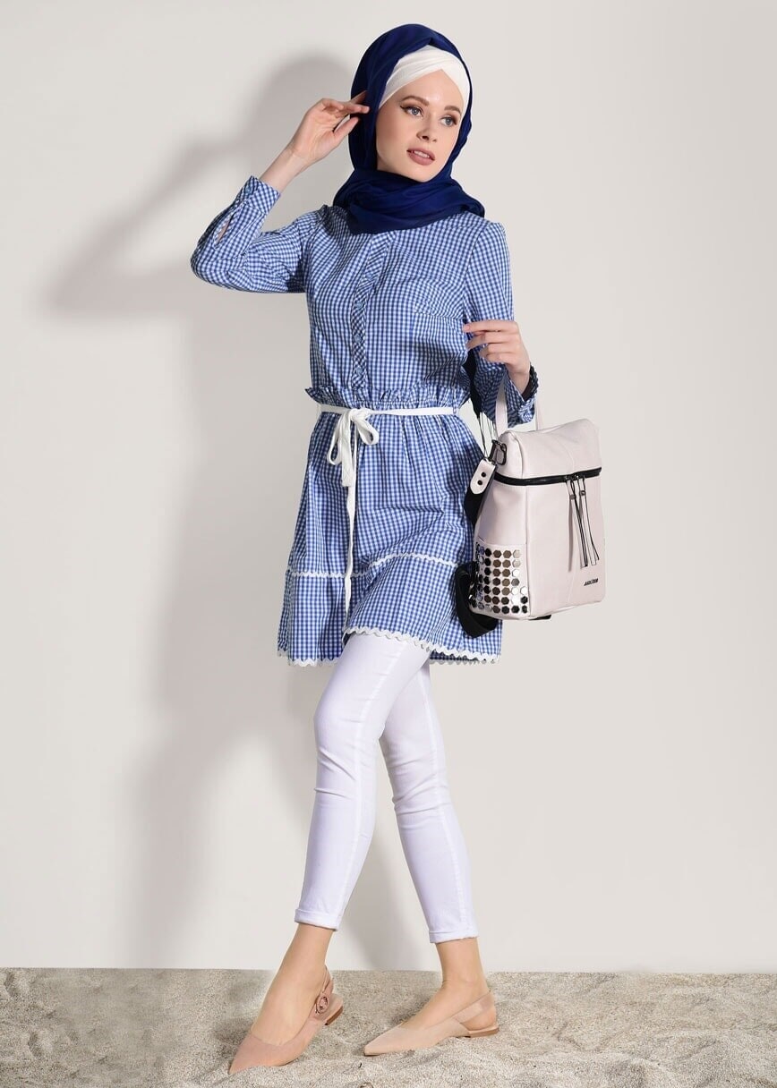 Hijab clothing BLUE CHECKED TUNIC T 050062 