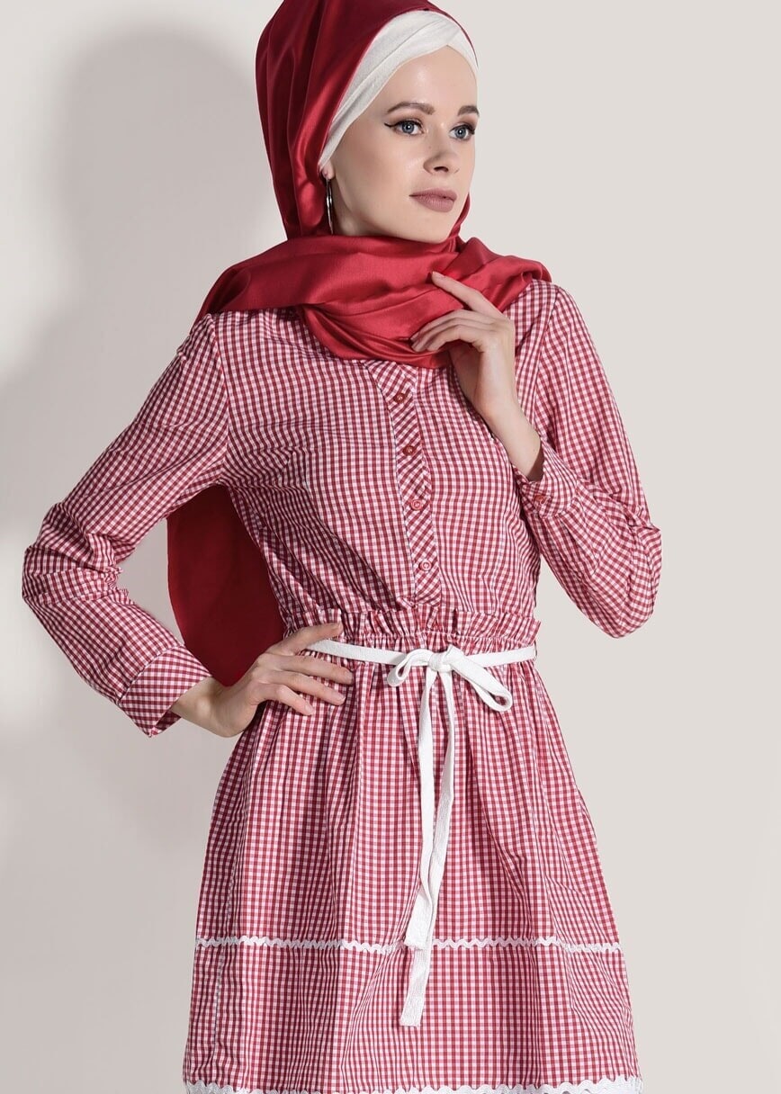 Hijab clothing RED CHECKED TUNIC T 050062 