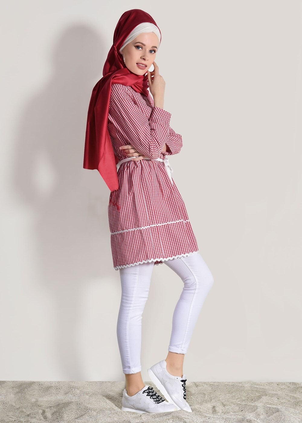 Hijab clothing RED CHECKED TUNIC T 050062 