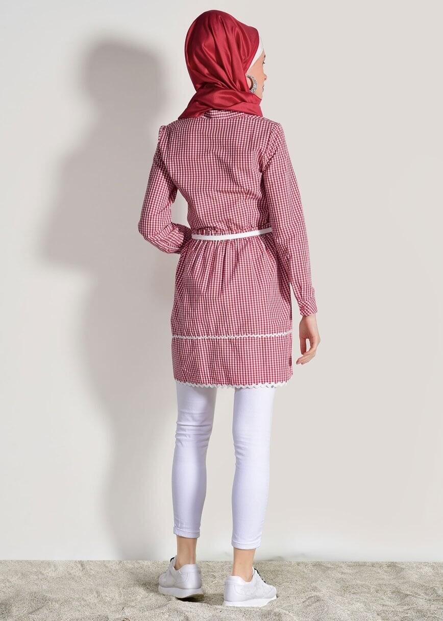 Vêtements hijab ROUGE TUNIQUE À CARREAUX T 050062