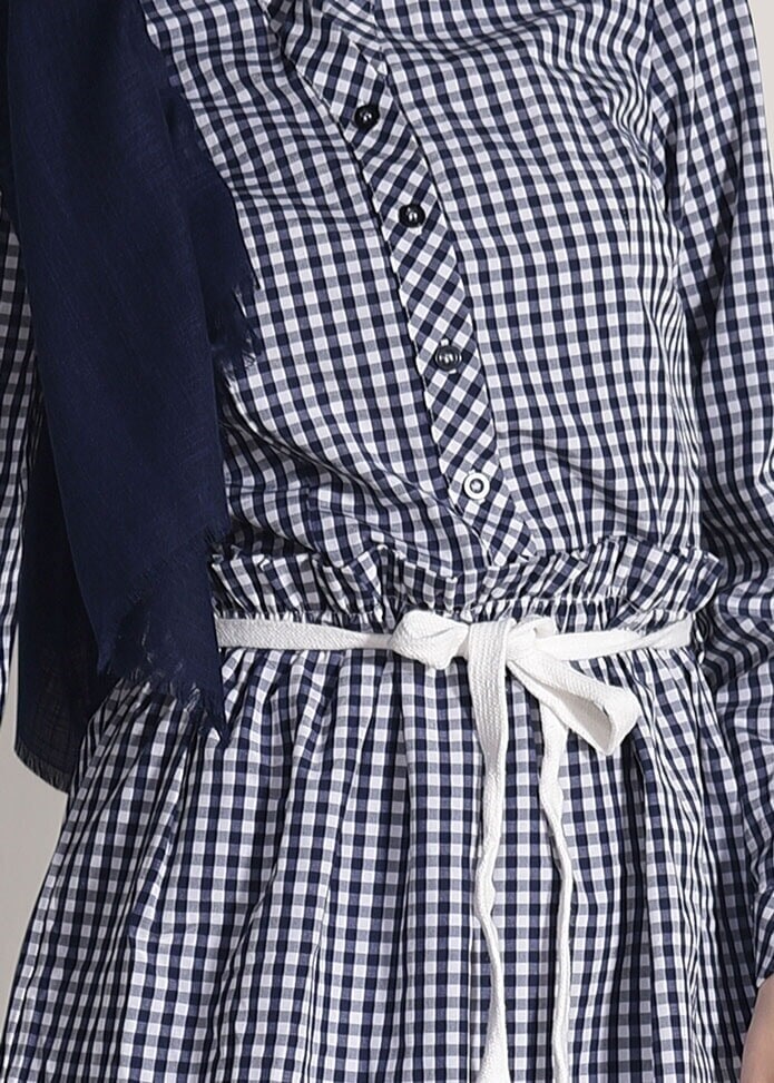 Tesettür giyim LACİVERT T 050062 Frank Ny- Kare Desenli Tunik