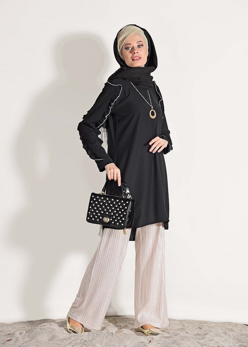 Vêtements hijab NOIR JUPE EN FALBALAS DÉTAİLLÉ 162310