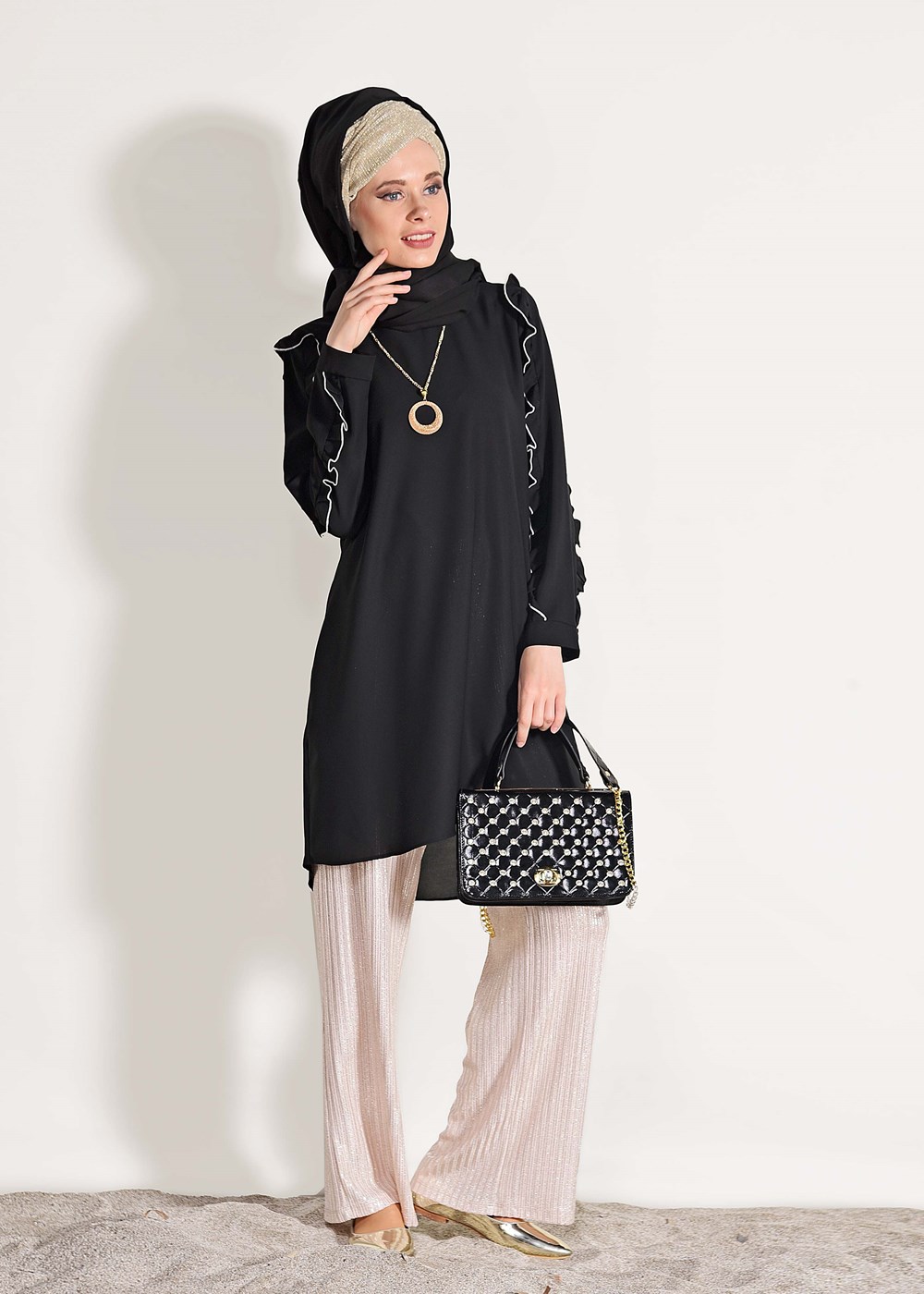 Vêtements hijab NOIR JUPE EN FALBALAS DÉTAİLLÉ 162310